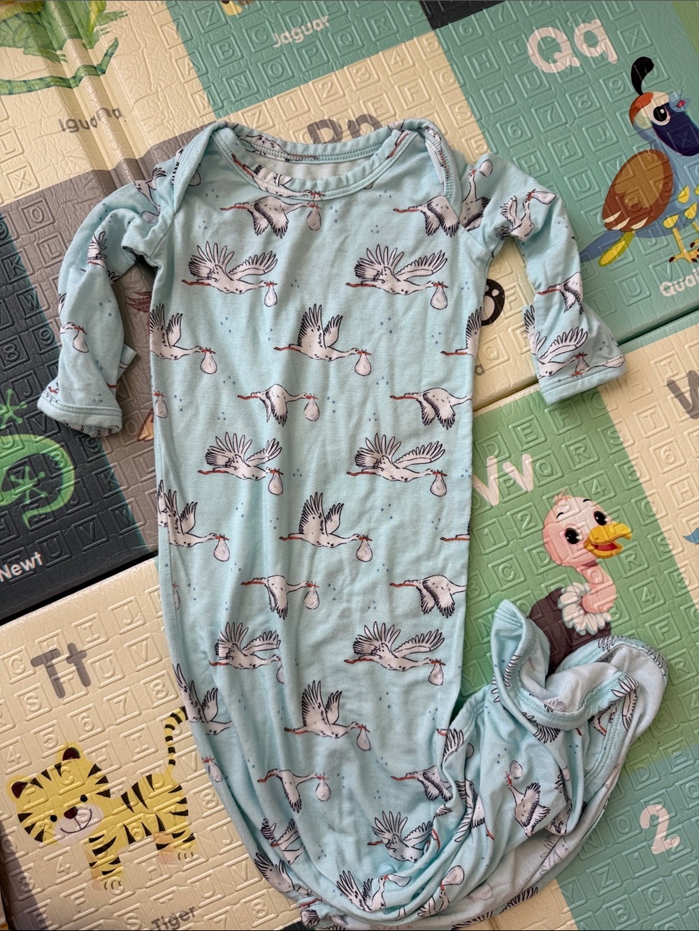 Goosies Light Blue Stork-Print Sleep Gown